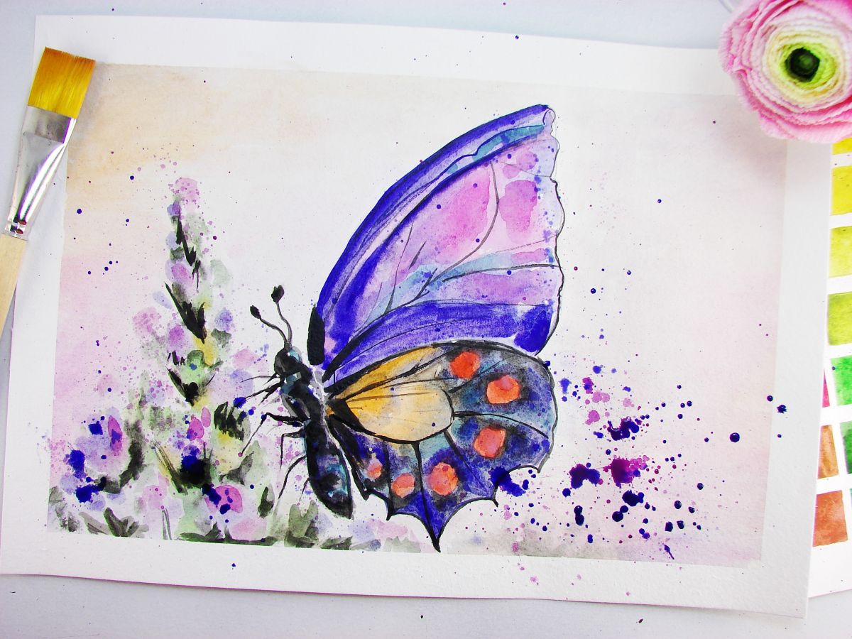 рисунок бабочка акварелью