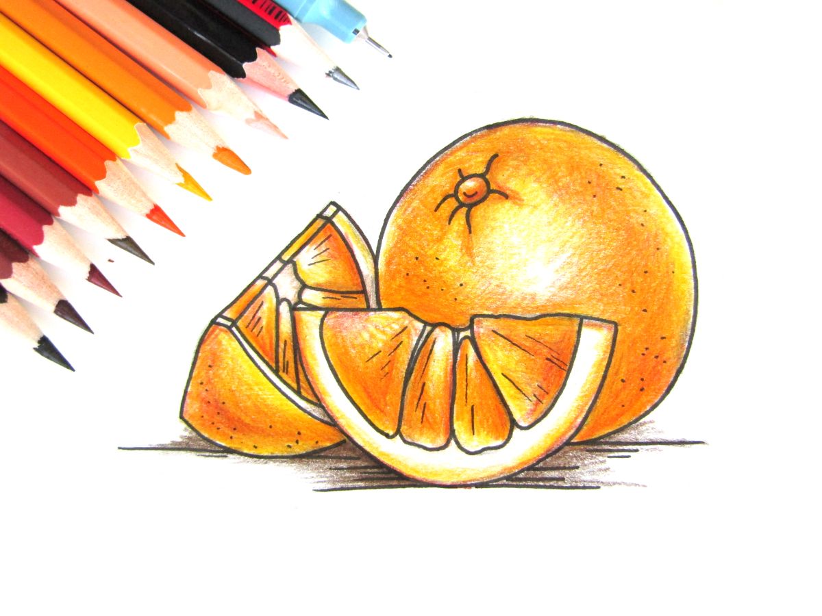 Как нарисовать апельсин карандашами